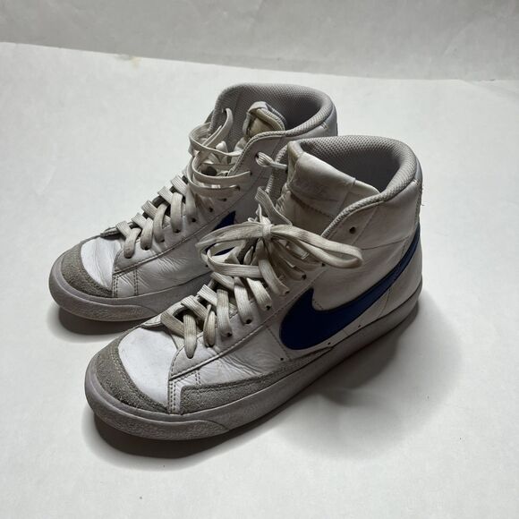Nike Blazer Mid Top Leather Shoes White Blue Swoosh Youth 6Y DA4086-113 - Picture 1 of 8